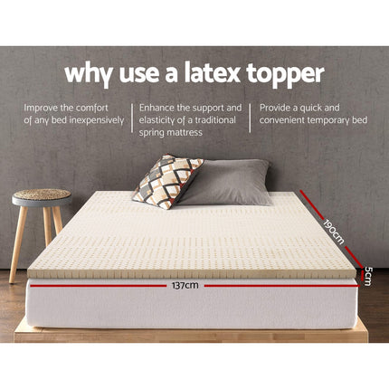 Giselle Bedding Latex Mattress Topper, 5cm Thick Cooling Bed Pad for Side Sleepers Pain Relief, 7 Zone Foldable Mat with Washable Cover for Guest Room Bedroom Double.