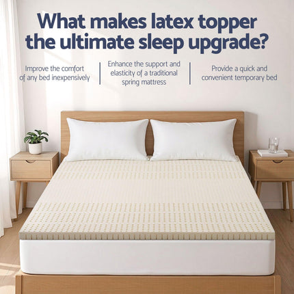 Giselle Bedding Natural Latex Mattress Topper, 7-Zone Pressure Relief Bed Pad for Back Pain, Ice Silk Cooling Cover for Hot Sleepers, 5cm Firm Support, Double.