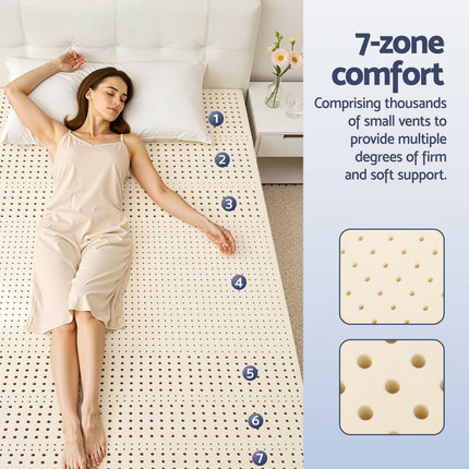 Giselle Bedding Natural Latex Mattress Topper, 7-Zone Pressure Relief Bed Pad for Back Pain, Ice Silk Cooling Cover for Hot Sleepers, 5cm Firm Support, Double.