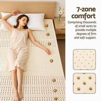 Giselle Bedding Latex Mattress Topper, 7.5cm Thick 7-Zone Pressure Relief Bed Pad with Washable Cover, Cooling Breathable Mat for Side Sleepers & Back Pain, Beige Double.