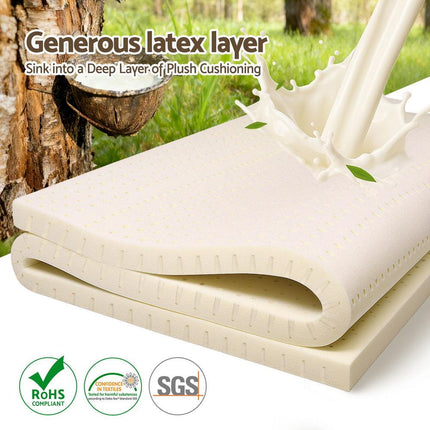 Giselle Bedding Latex Mattress Topper, 5cm Thick Cooling Bed Pad for Side Sleepers Pain Relief, 7 Zone Foldable Mat with Washable Cover for Guest Room Bedroom King Single.