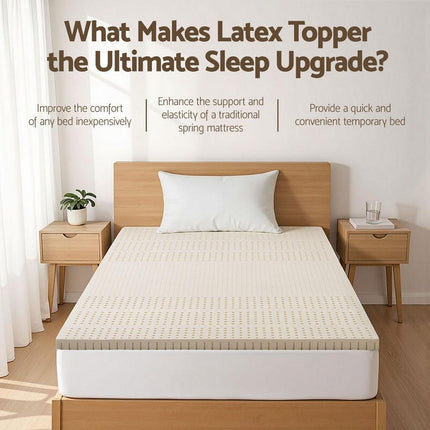 Giselle Bedding Latex Mattress Topper, 5cm Thick Cooling Bed Pad for Side Sleepers Pain Relief, 7 Zone Foldable Mat with Washable Cover for Guest Room Bedroom King Single.