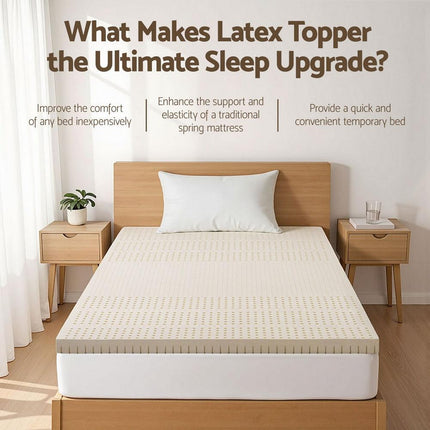 Giselle Bedding Latex Mattress Topper, 7.5cm Thick 7-Zone Pressure Relief Bed Pad with Washable Cover, Cooling Breathable Mat for Side Sleepers & Back Pain, Beige King Single.