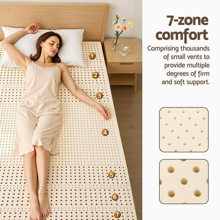 Giselle Bedding Latex Mattress Topper, 7.5cm Thick 7-Zone Pressure Relief Bed Pad with Washable Cover, Cooling Breathable Mat for Side Sleepers & Back Pain, Beige King Single.