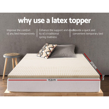 Giselle Bedding Latex Mattress Topper, 5cm Thick Cooling Bed Pad for Side Sleepers Pain Relief, 7 Zone Foldable Mat with Washable Cover for Guest Room Bedroom Queen.