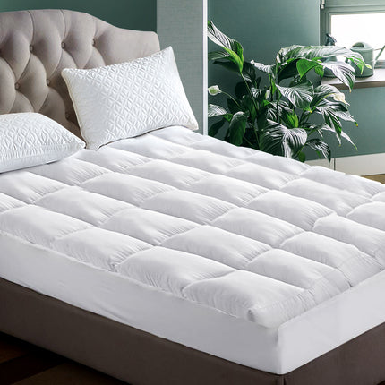 Giselle Bedding Pillowtop Mattress Topper 5cm Thick Pad for Back Pain Relief Washable Underlay Protector 1000GSM Microfibre Filling 45cm Deep Pocket Queen.