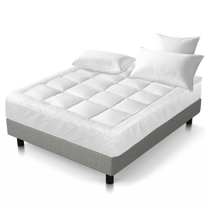 Giselle Bedding Pillowtop Mattress Topper 5cm Thick Pad for Back Pain Relief Washable Underlay Protector 1000GSM Microfibre Filling 45cm Deep Pocket Queen.