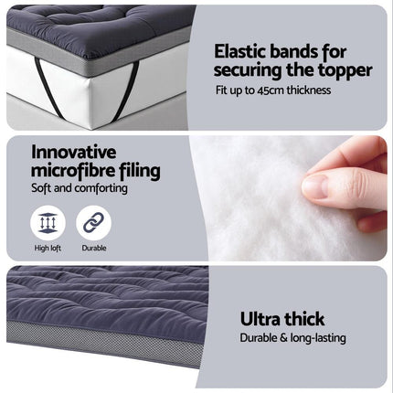Giselle Bedding 5cm Pillowtop Topper Bamboo Polyester Blend Fibre Pad for Back Pain Relief Washable Overfilled Bed Protector 500GSM Double.
