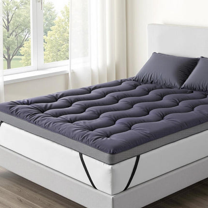 Giselle Bedding 5cm Pillowtop Topper Bamboo Polyester Blend Fibre Pad for Back Pain Relief Washable Overfilled Bed Protector 500GSM Double.