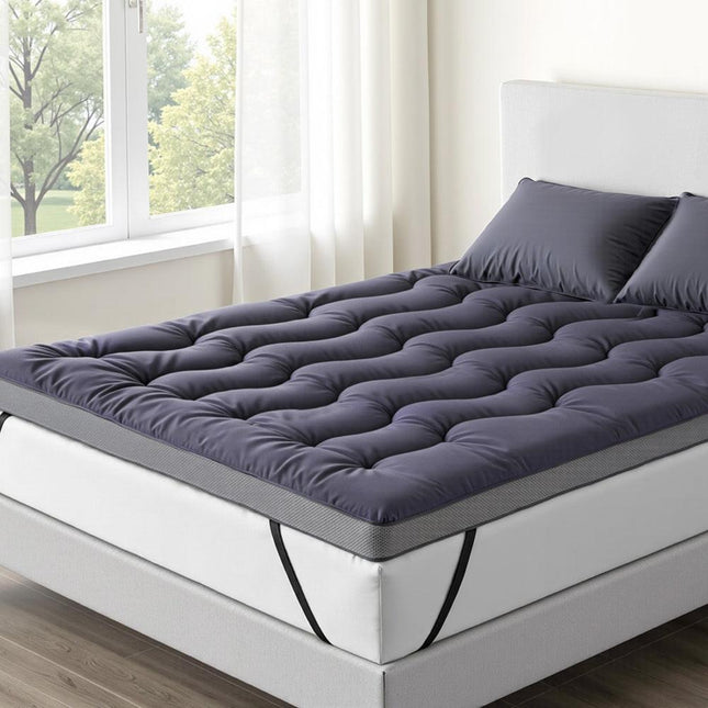 Giselle Bedding 5cm Pillowtop Topper Bamboo Polyester Blend Fibre Pad for Back Pain Relief Washable Overfilled Bed Protector 500GSM Double.