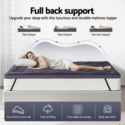 Giselle Bedding 5cm Pillowtop Topper Bamboo Polyester Blend Fibre Pad for Back Pain Relief Washable Overfilled Bed Protector 500GSM King Single.