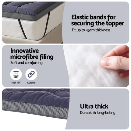 Giselle Bedding 5cm Pillowtop Topper Bamboo Polyester Blend Fibre Pad for Back Pain Relief Washable Overfilled Bed Protector 500GSM King Single.