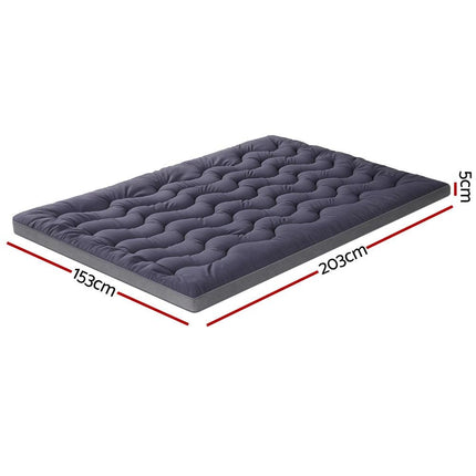 Giselle Bedding 5cm Pillowtop Topper Bamboo Polyester Blend Fibre Pad for Back Pain Relief Washable Overfilled Bed Protector 500GSM Queen.