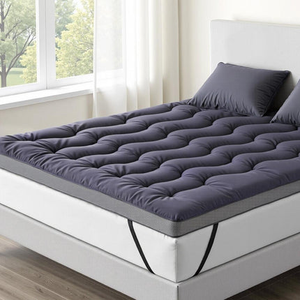 Giselle Bedding 5cm Pillowtop Topper Bamboo Polyester Blend Fibre Pad for Back Pain Relief Washable Overfilled Bed Protector 500GSM Queen.