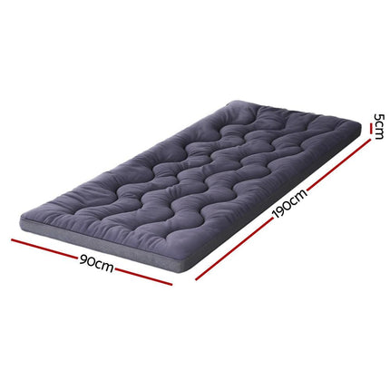Giselle Bedding 5cm Pillowtop Topper Bamboo Polyester Blend Fibre Pad for Back Pain Relief Washable Overfilled Bed Protector 500GSM Single.