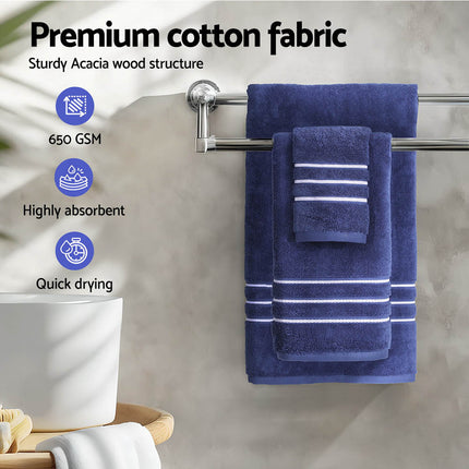 6 Pack Bath Towels Set Cotton Towel Navy.