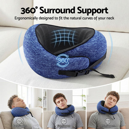 Wanderlite Travel Pillows for Airplanes Ergonomic Memory Foam Neck Pillow, Breathable & Washable Cover, Travel Bag Included, Airplane Pillow for Airplane, Car, Office and Home, Blue.