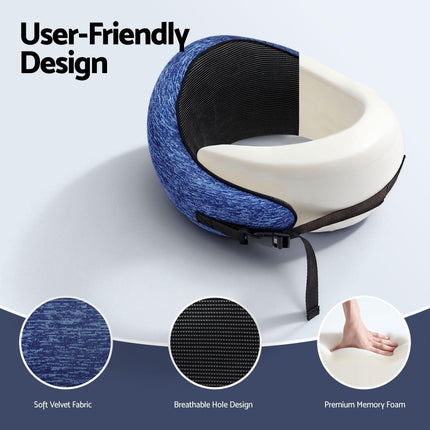 Wanderlite Travel Pillows for Airplanes Ergonomic Memory Foam Neck Pillow, Breathable & Washable Cover, Travel Bag Included, Airplane Pillow for Airplane, Car, Office and Home, Blue.