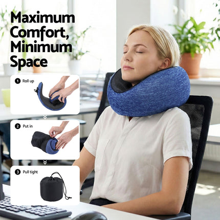 Wanderlite Travel Pillows for Airplanes Ergonomic Memory Foam Neck Pillow, Breathable & Washable Cover, Travel Bag Included, Airplane Pillow for Airplane, Car, Office and Home, Blue.