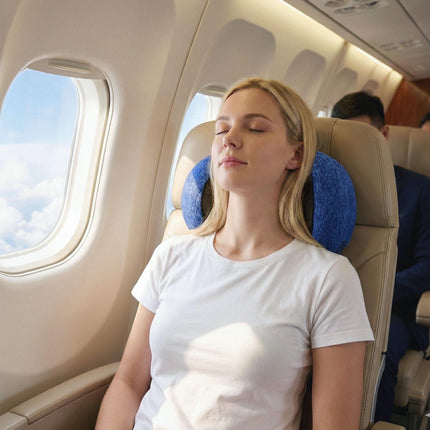 Wanderlite Travel Pillows for Airplanes Ergonomic Memory Foam Neck Pillow, Breathable & Washable Cover, Travel Bag Included, Airplane Pillow for Airplane, Car, Office and Home, Blue.