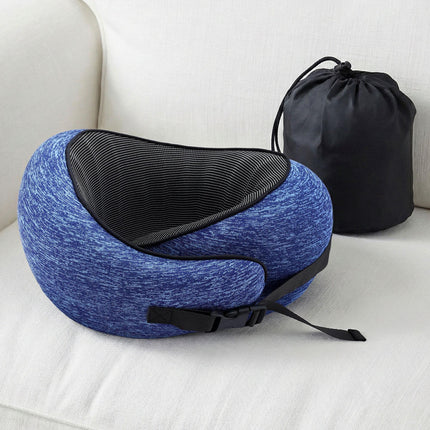 Wanderlite Travel Pillows for Airplanes Ergonomic Memory Foam Neck Pillow, Breathable & Washable Cover, Travel Bag Included, Airplane Pillow for Airplane, Car, Office and Home, Blue.