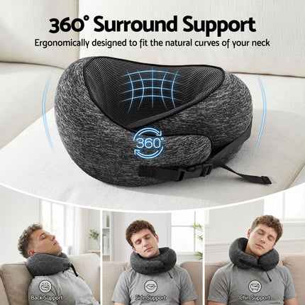 Wanderlite Travel Pillows for Airplanes Ergonomic Memory Foam Neck Pillow, Breathable & Washable Cover, Travel Bag Included, Airplane Pillow for Airplane, Car, Office and Home, Dark Grey.