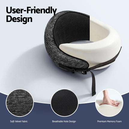 Wanderlite Travel Pillows for Airplanes Ergonomic Memory Foam Neck Pillow, Breathable & Washable Cover, Travel Bag Included, Airplane Pillow for Airplane, Car, Office and Home, Dark Grey.