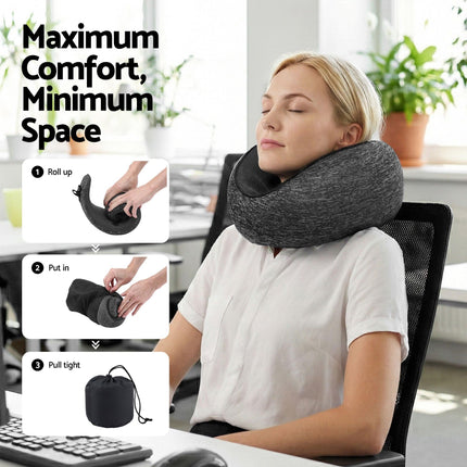 Wanderlite Travel Pillows for Airplanes Ergonomic Memory Foam Neck Pillow, Breathable & Washable Cover, Travel Bag Included, Airplane Pillow for Airplane, Car, Office and Home, Dark Grey.