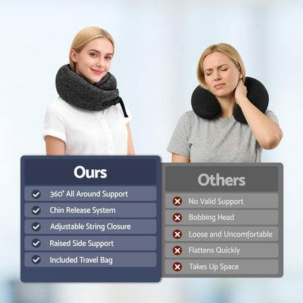 Wanderlite Travel Pillows for Airplanes Ergonomic Memory Foam Neck Pillow, Breathable & Washable Cover, Travel Bag Included, Airplane Pillow for Airplane, Car, Office and Home, Dark Grey.