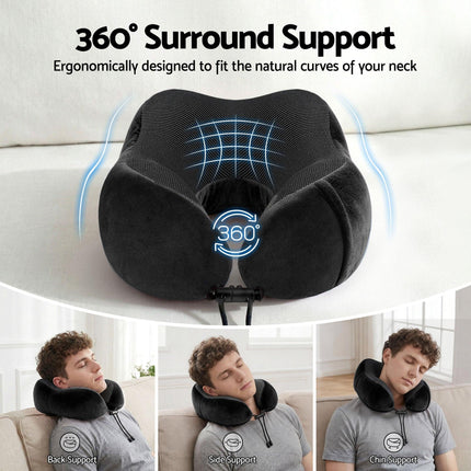 Wanderlite Travel Pillow for Airplanes Memory Foam Neck Pillows for Traveling, Soft & Washable Cover with Storage Bag, Portable Plane Accessories for Airplanes Offices Cars, Black.