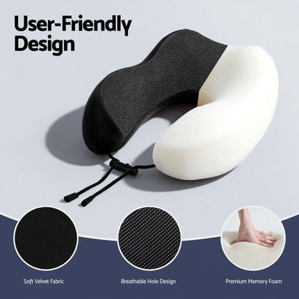 Wanderlite Travel Pillow for Airplanes Memory Foam Neck Pillows for Traveling, Soft & Washable Cover with Storage Bag, Portable Plane Accessories for Airplanes Offices Cars, Black.