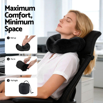 Wanderlite Travel Pillow for Airplanes Memory Foam Neck Pillows for Traveling, Soft & Washable Cover with Storage Bag, Portable Plane Accessories for Airplanes Offices Cars, Black.