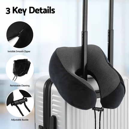 Wanderlite Travel Pillow for Airplanes Memory Foam Neck Pillows for Traveling, Soft & Washable Cover with Storage Bag, Portable Plane Accessories for Airplanes Offices Cars, Black.
