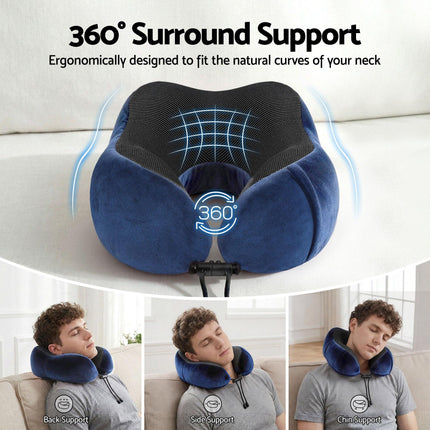 Wanderlite Travel Pillow for Airplanes Memory Foam Neck Pillows for Traveling, Soft & Washable Cover with Storage Bag, Portable Plane Accessories for Airplanes Offices Cars, Blue.