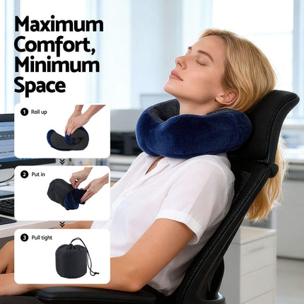 Wanderlite Travel Pillow for Airplanes Memory Foam Neck Pillows for Traveling, Soft & Washable Cover with Storage Bag, Portable Plane Accessories for Airplanes Offices Cars, Blue.