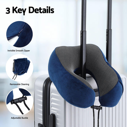 Wanderlite Travel Pillow for Airplanes Memory Foam Neck Pillows for Traveling, Soft & Washable Cover with Storage Bag, Portable Plane Accessories for Airplanes Offices Cars, Blue.