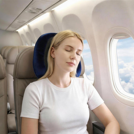 Wanderlite Travel Pillow for Airplanes Memory Foam Neck Pillows for Traveling, Soft & Washable Cover with Storage Bag, Portable Plane Accessories for Airplanes Offices Cars, Blue.