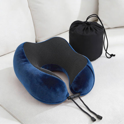 Wanderlite Travel Pillow for Airplanes Memory Foam Neck Pillows for Traveling, Soft & Washable Cover with Storage Bag, Portable Plane Accessories for Airplanes Offices Cars, Blue.