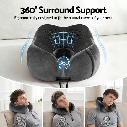 Wanderlite Travel Pillow for Airplanes Memory Foam Neck Pillows for Traveling, Soft & Washable Cover with Storage Bag, Portable Plane Accessories for Airplanes Offices Cars, Grey.