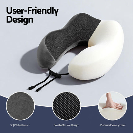 Wanderlite Travel Pillow for Airplanes Memory Foam Neck Pillows for Traveling, Soft & Washable Cover with Storage Bag, Portable Plane Accessories for Airplanes Offices Cars, Grey.