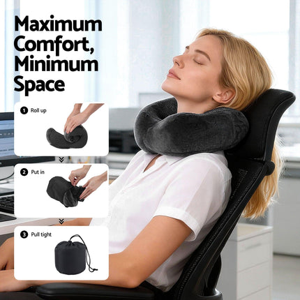 Wanderlite Travel Pillow for Airplanes Memory Foam Neck Pillows for Traveling, Soft & Washable Cover with Storage Bag, Portable Plane Accessories for Airplanes Offices Cars, Grey.