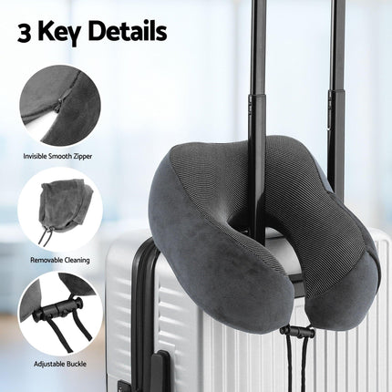 Wanderlite Travel Pillow for Airplanes Memory Foam Neck Pillows for Traveling, Soft & Washable Cover with Storage Bag, Portable Plane Accessories for Airplanes Offices Cars, Grey.