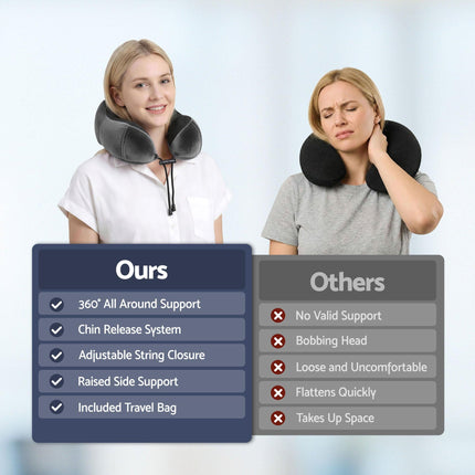 Wanderlite Travel Pillow for Airplanes Memory Foam Neck Pillows for Traveling, Soft & Washable Cover with Storage Bag, Portable Plane Accessories for Airplanes Offices Cars, Grey.