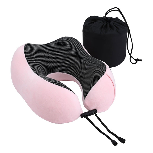 Wanderlite Travel Pillow for Airplanes Memory Foam Neck Pillows for Traveling, Soft & Washable Cover with Storage Bag, Portable Plane Accessories for Airplanes Offices Cars, Pink.