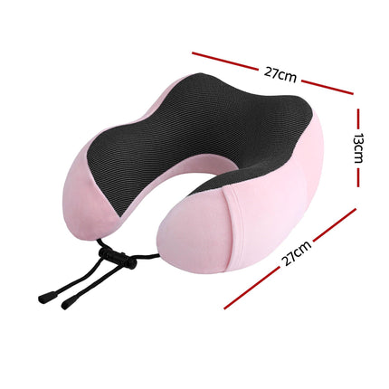 Wanderlite Travel Pillow for Airplanes Memory Foam Neck Pillows for Traveling, Soft & Washable Cover with Storage Bag, Portable Plane Accessories for Airplanes Offices Cars, Pink.
