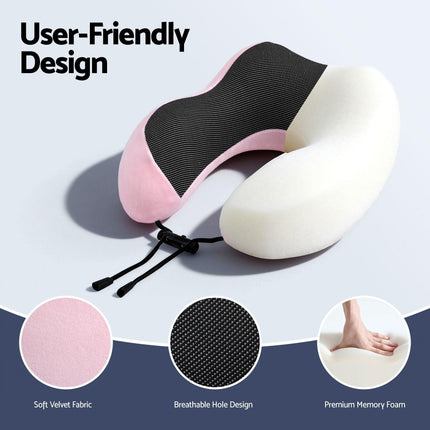 Wanderlite Travel Pillow for Airplanes Memory Foam Neck Pillows for Traveling, Soft & Washable Cover with Storage Bag, Portable Plane Accessories for Airplanes Offices Cars, Pink.