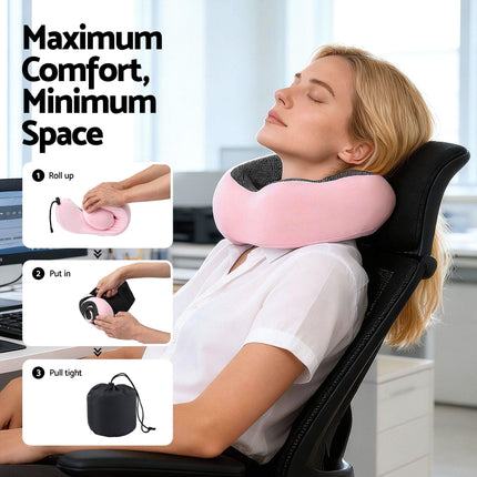 Wanderlite Travel Pillow for Airplanes Memory Foam Neck Pillows for Traveling, Soft & Washable Cover with Storage Bag, Portable Plane Accessories for Airplanes Offices Cars, Pink.