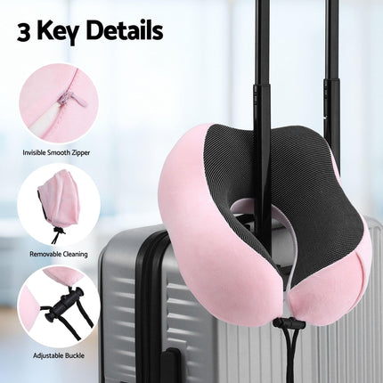 Wanderlite Travel Pillow for Airplanes Memory Foam Neck Pillows for Traveling, Soft & Washable Cover with Storage Bag, Portable Plane Accessories for Airplanes Offices Cars, Pink.
