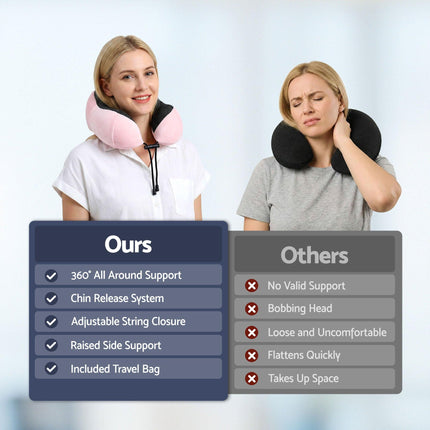 Wanderlite Travel Pillow for Airplanes Memory Foam Neck Pillows for Traveling, Soft & Washable Cover with Storage Bag, Portable Plane Accessories for Airplanes Offices Cars, Pink.
