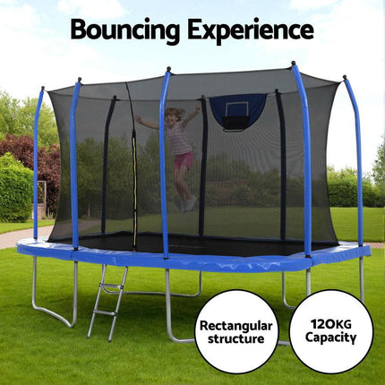 Everfit 12FT Trampoline Kids Rectangle Rebounder with Basketball Set Safety Net.